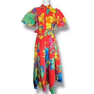 Christopher John Rogers X Target Shirtdress Maxi Red Floral Short Puff Sleeve 0
